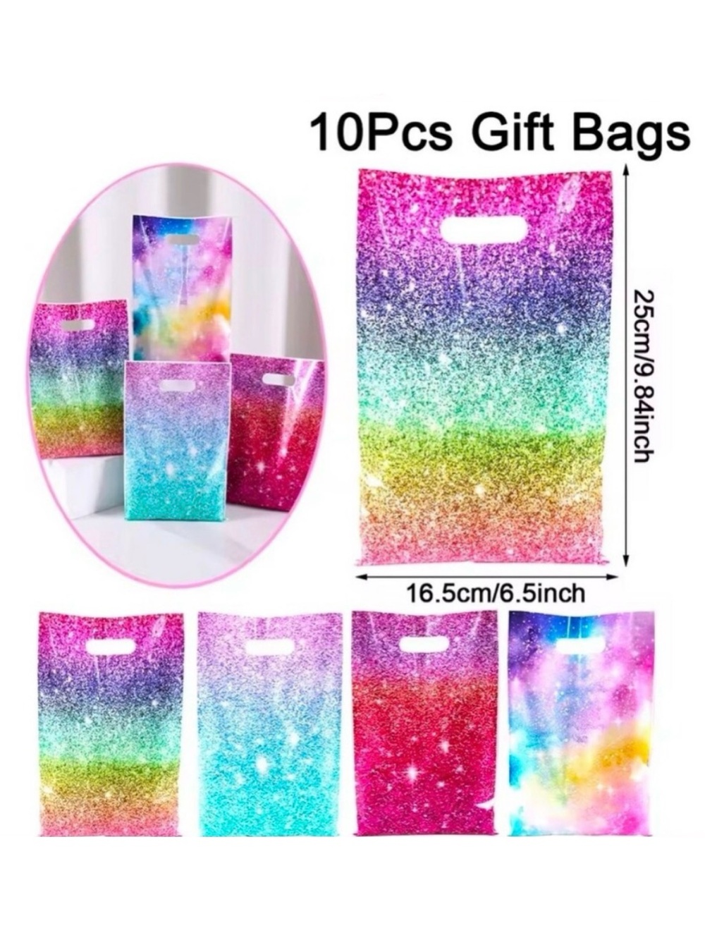 Rainbow Granite Glitter Party Gift Bags - Pack of 10